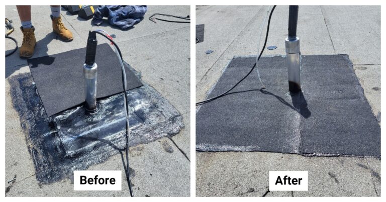 before and after picture of our roof repair project on 520 12th Street, New Westminster
